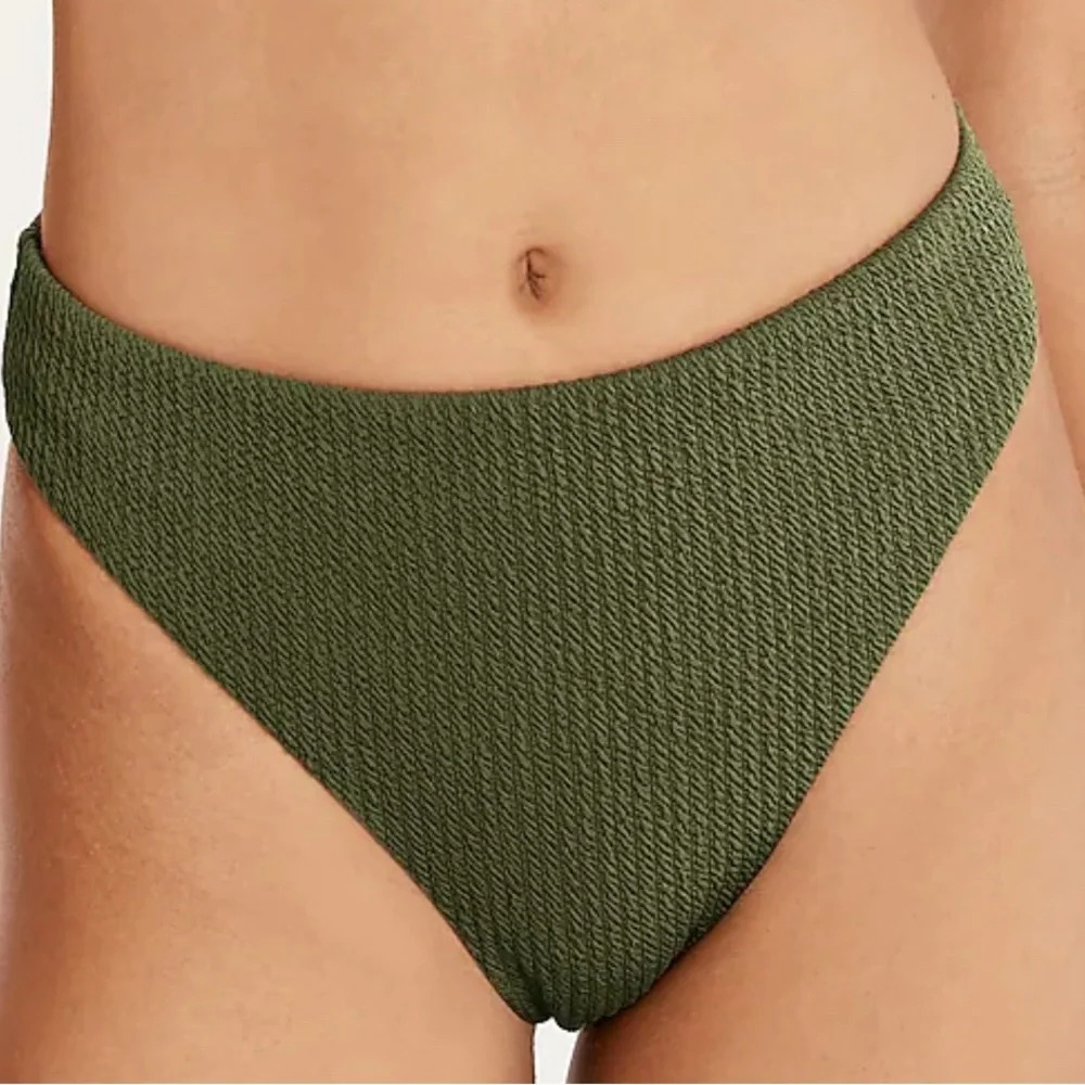 J.Crew Green Textured High-Rise Cheeky Bikini Bottom Size Medium
